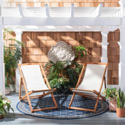 Foldable Beige Outdoor Sling Chair - Set Of 2 