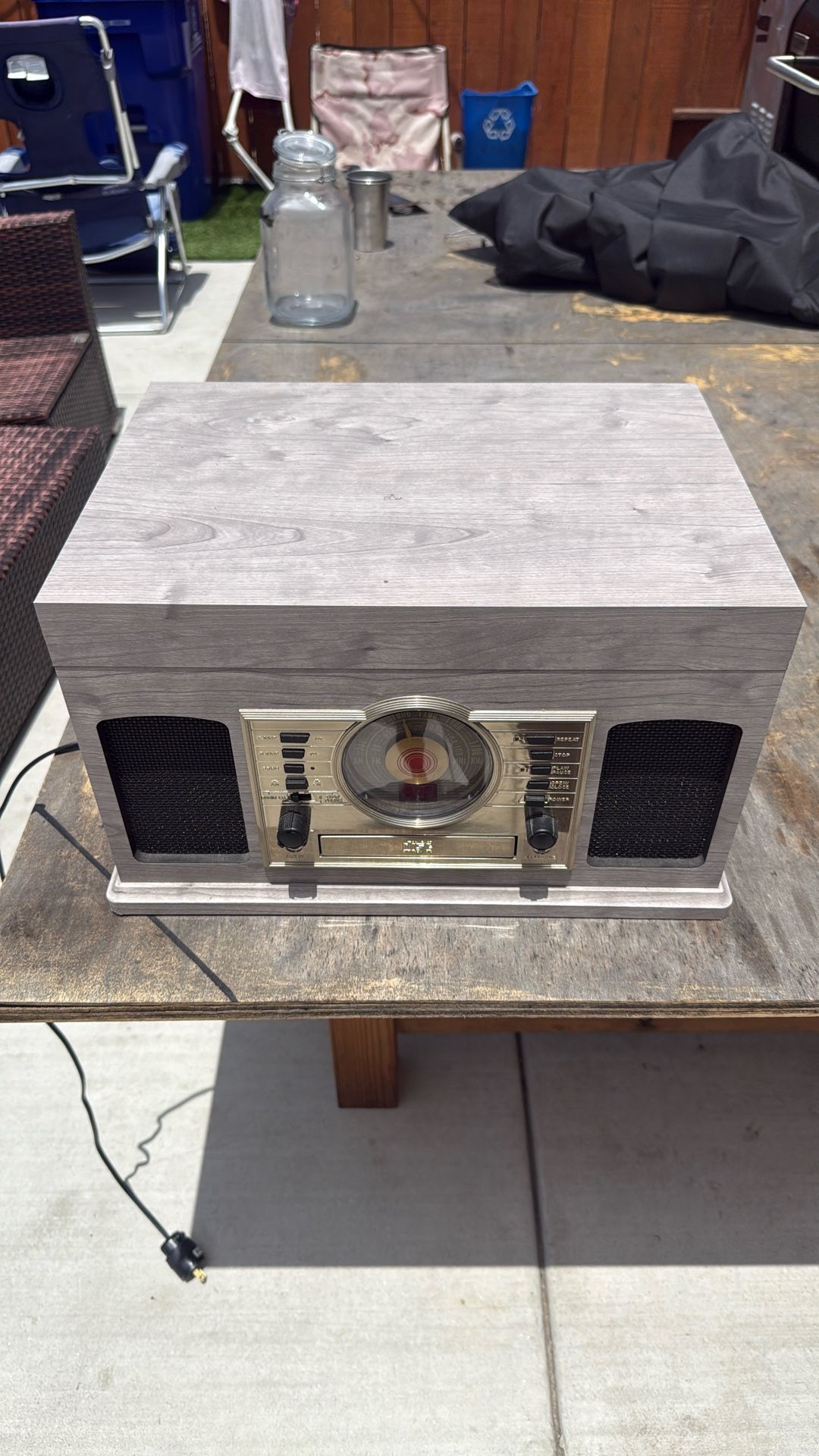 Crosley CR7011A‑GY “Medley” entertainment center (turntable, CD, cassette, Bluetooth, AM/FM)