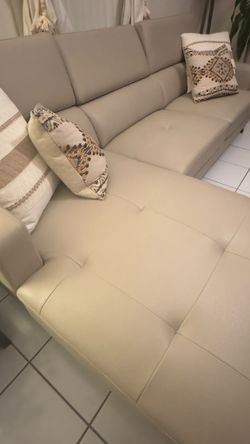 Beige L-Shaped Sectional Sofa + Black Coffee Table – Great Condition-$500 OBO-