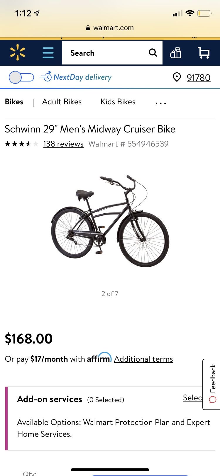Schwinn 29” mens midway cruiser bike