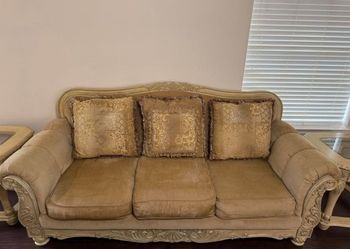 2 piece Victorian Style Ornate Wood Frame Sofa