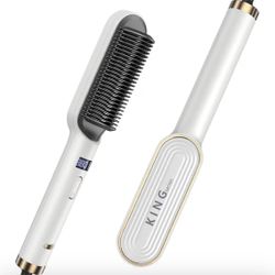 King Series Hair Straightening Hot Comb, Hair Brush & Straightener In One, 9 Temps, Fast Heating, LED Display, Auto Off, White Color *NEW In Open Box*
