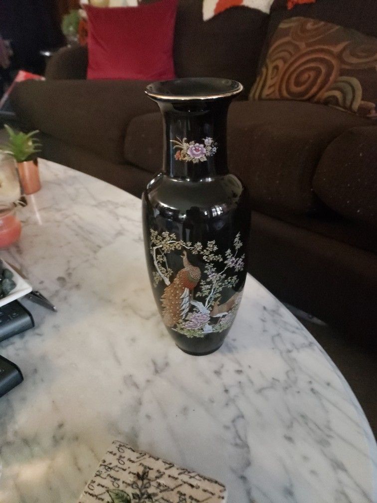 Vintage Black Porcelain Japanese Yamaji Vase Japan