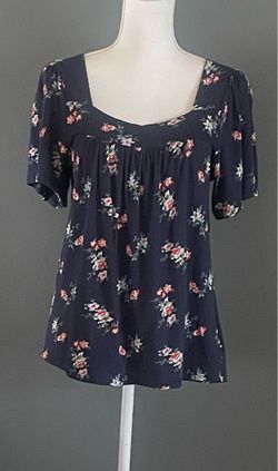 Navy Floral Short Sleeve Babydoll Top