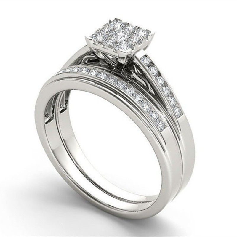 "Double Layer Princess Cut Gems Square Zircon Rings for Women, EVGG1256