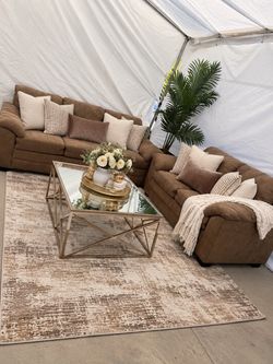 Brown Fabric Sofa and Loveseat Set