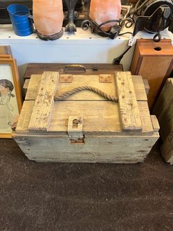 Vintage Wooden Ammunition Crate with Rope Handle