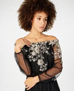 Nine West Embroidered Off Shoulder Black/Gold Dress Sz 18- Beautiful  