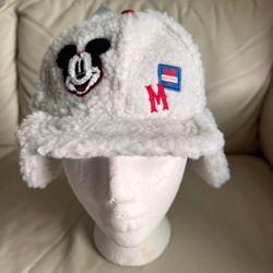 Disney Mickey Mouse Ear Flap White Faux Fur Fleece Hat XS/S (3-6) 52 cm NWT!