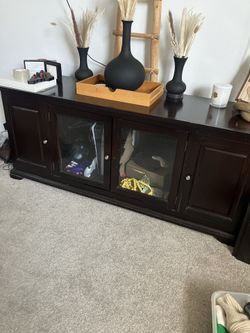 Dark Espresso TV Console / Media Cabinet with Glass Doors