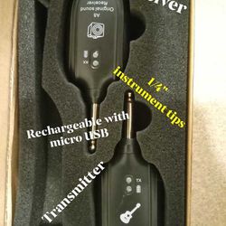 Wireless Guitar And Instrument Cordless Transmitter And Receiver 