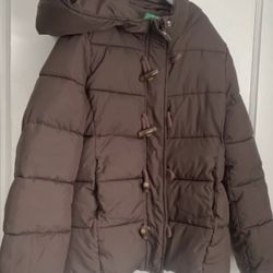 United Colors of Benetton Olive Brown Jacket Hoodie – Girls’ Small Button Zipper