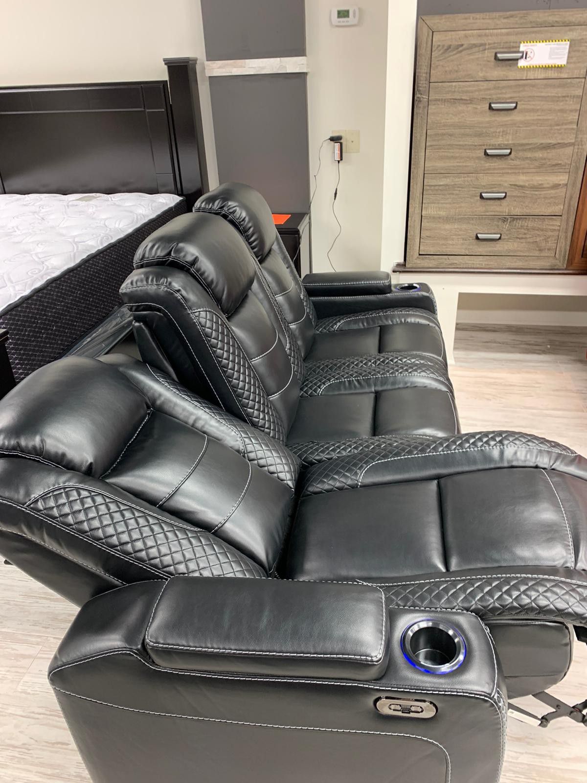 🍒SAME DAY DELİVERY🍒👉 ♥️$39 down payment🎈- [EXCLUSIVE] Party Time Midnight LED Power Reclining Living Room Set with Adjustable Headrest