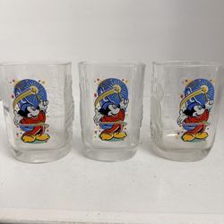 Lot Of 3 Mcdonalds 2000 Millenium Square Glasses, Mickey Mouse Walt Disney