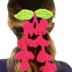 Wisteria Jasmine Hair Clip Barrette Accessory crochet handmade HOT PINK flower