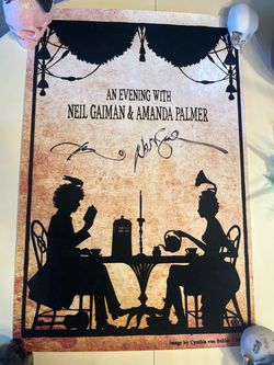 Autographed Black Velvet Poster of An Evening With Neil Gaiman and Amanda Palmer Super Rare 24 x 36