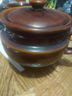Brown Glazed Ceramic Crock with Lid (set)