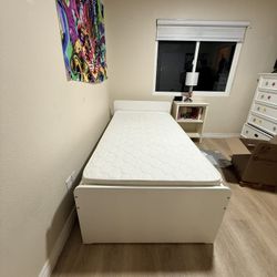 IKEA Twin Bed Frame – White w/ Wood Slats (Great Condition)