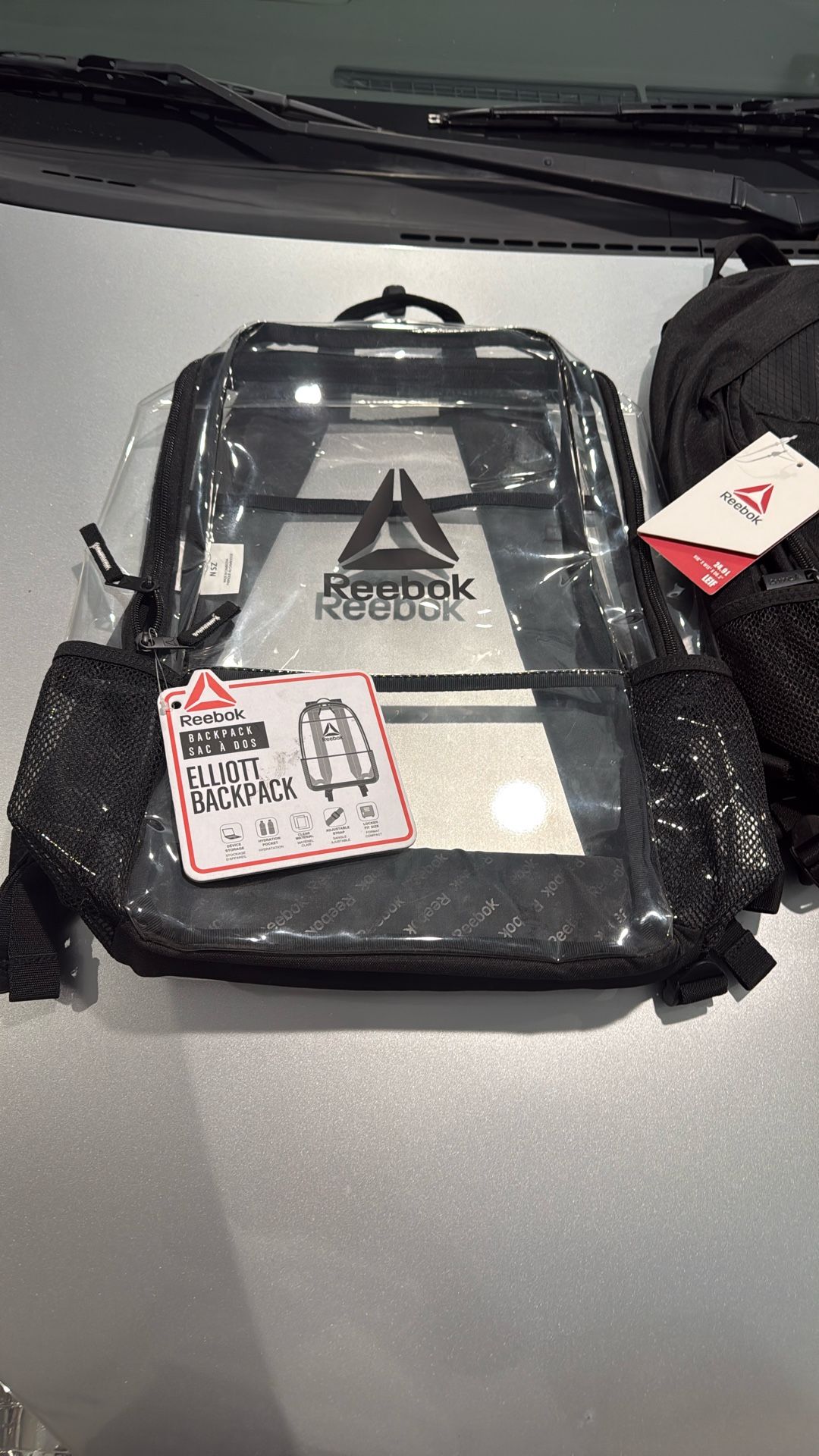 Reebok Unisex Leif 18" Laptop Backpack, Black And Clear Material