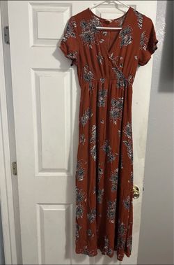 Rust Floral Maxi Dress Short Sleeve size S