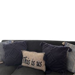Set of 5 Decorative Throw Pillows – “This is Us” Accent & Textured Navy Collection