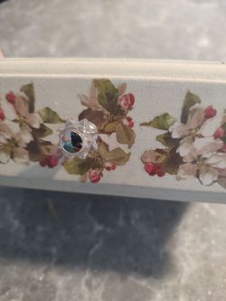 Pretty Trinket Box with Flowers and clear knob 9 inches width x 5 inches depth X 3 1/3 height