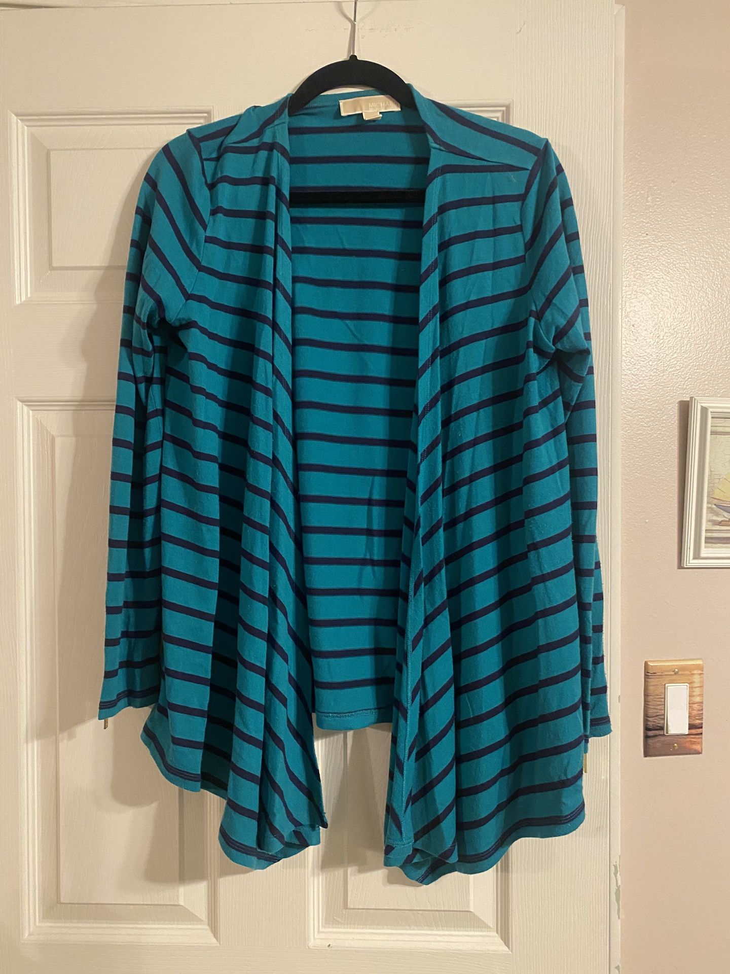 Michael By Michael Kors Teal Striped Cardigan Size Medium