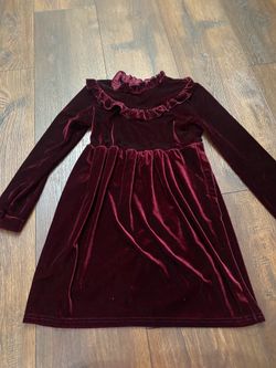 Girls Burgundy velour dress size 6 #22
