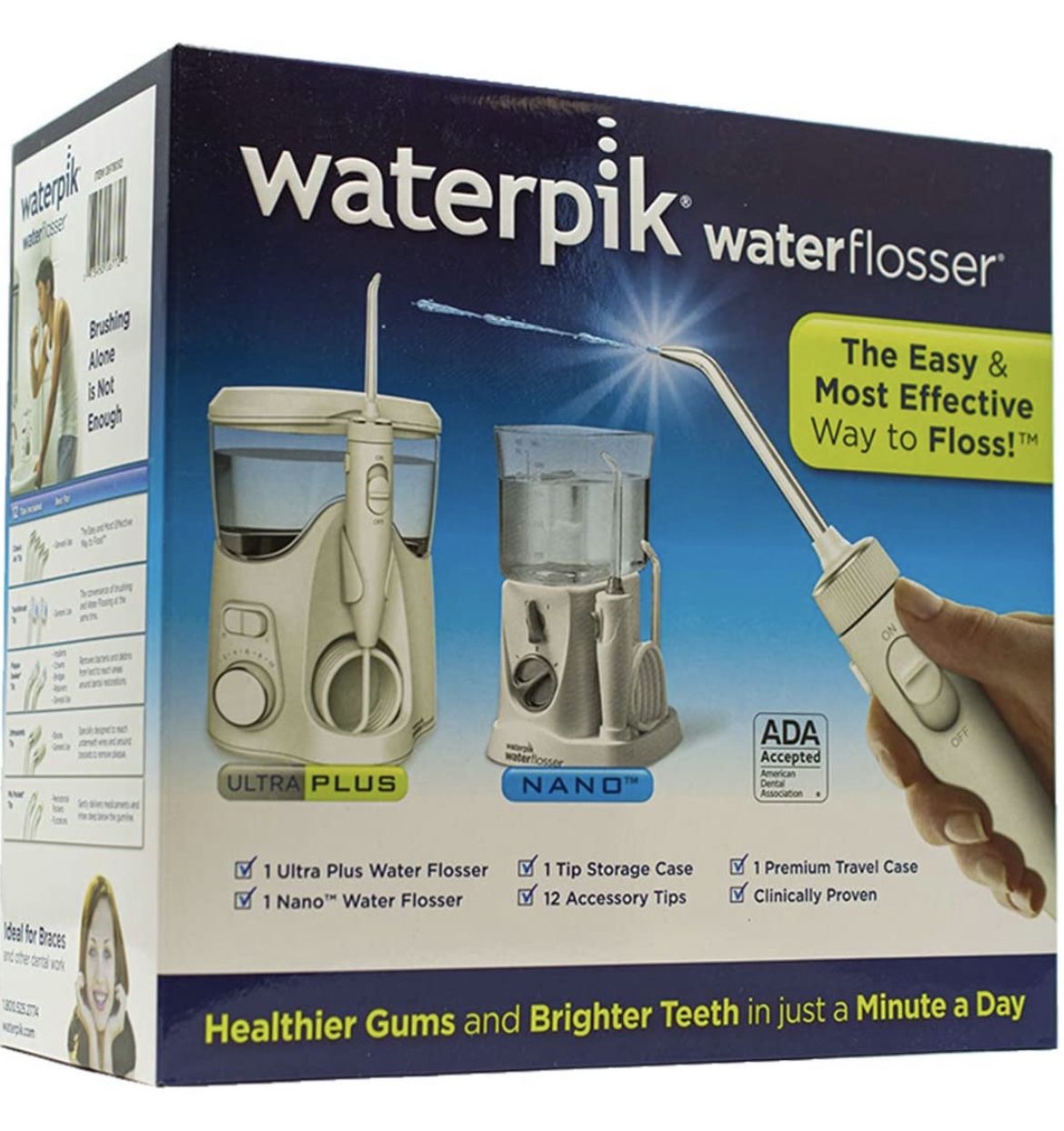 Waterpik Ultra Plus Water Flosser, Nano Flosser, Deluxe Traveler Case, Tip Storage Case and 12 Accessory Tips Combo Pack