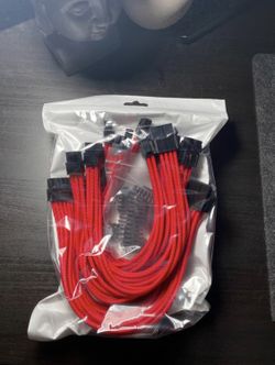 RED - PSU Cables Extensions Kit Pc Cables Kit Computer Cables Braided