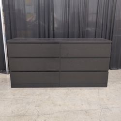 Black Six-Drawer Double Dresser with Recessed Pulls