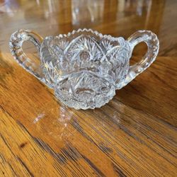 Beautiful Like New Vintage Cut Glass or Crystal Double Handled Sugar Bowl 