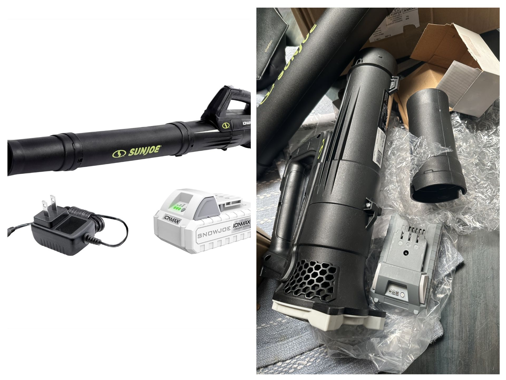Open Box Sun Joe Jet Leaf Blower with Cordless Compact Turbine & Quick Charging, IONMAX 24V, Green - Portable Battery-Powered Electric Blower for Lawn