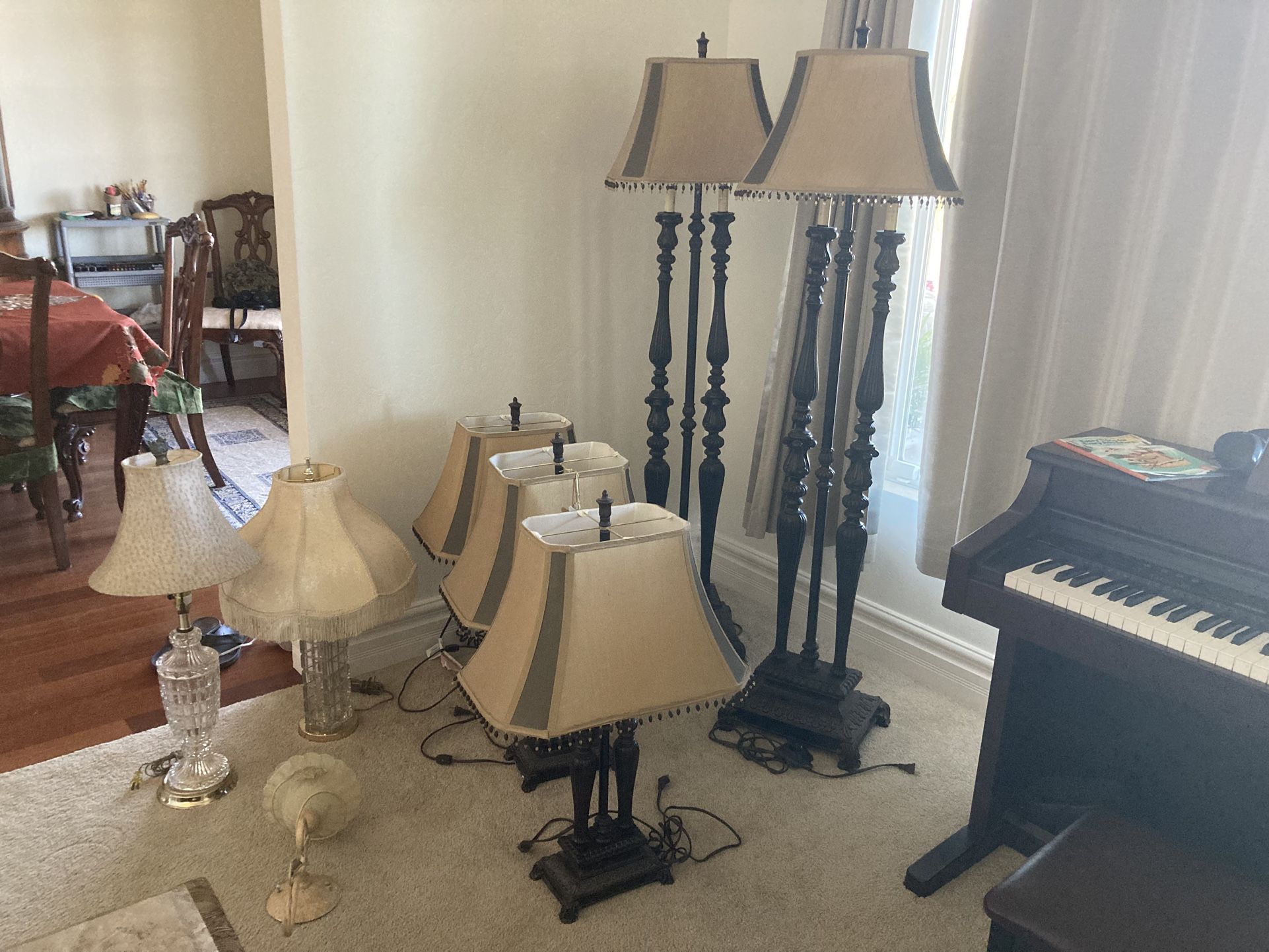 LAMPS - 2 floor.  3 Table Lamps. 2 Glass 1 Sconce