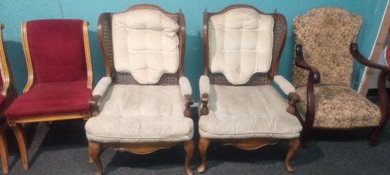 Pair of Cane Back Wingback Armchairs