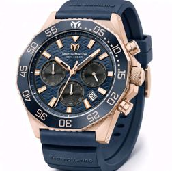 TechnoMarine Mare Vivo Mens Watch  44mm, Blue Rose Gold Chrono Watch TM-225073