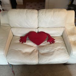 White Leather Loveseat (Very Loved)