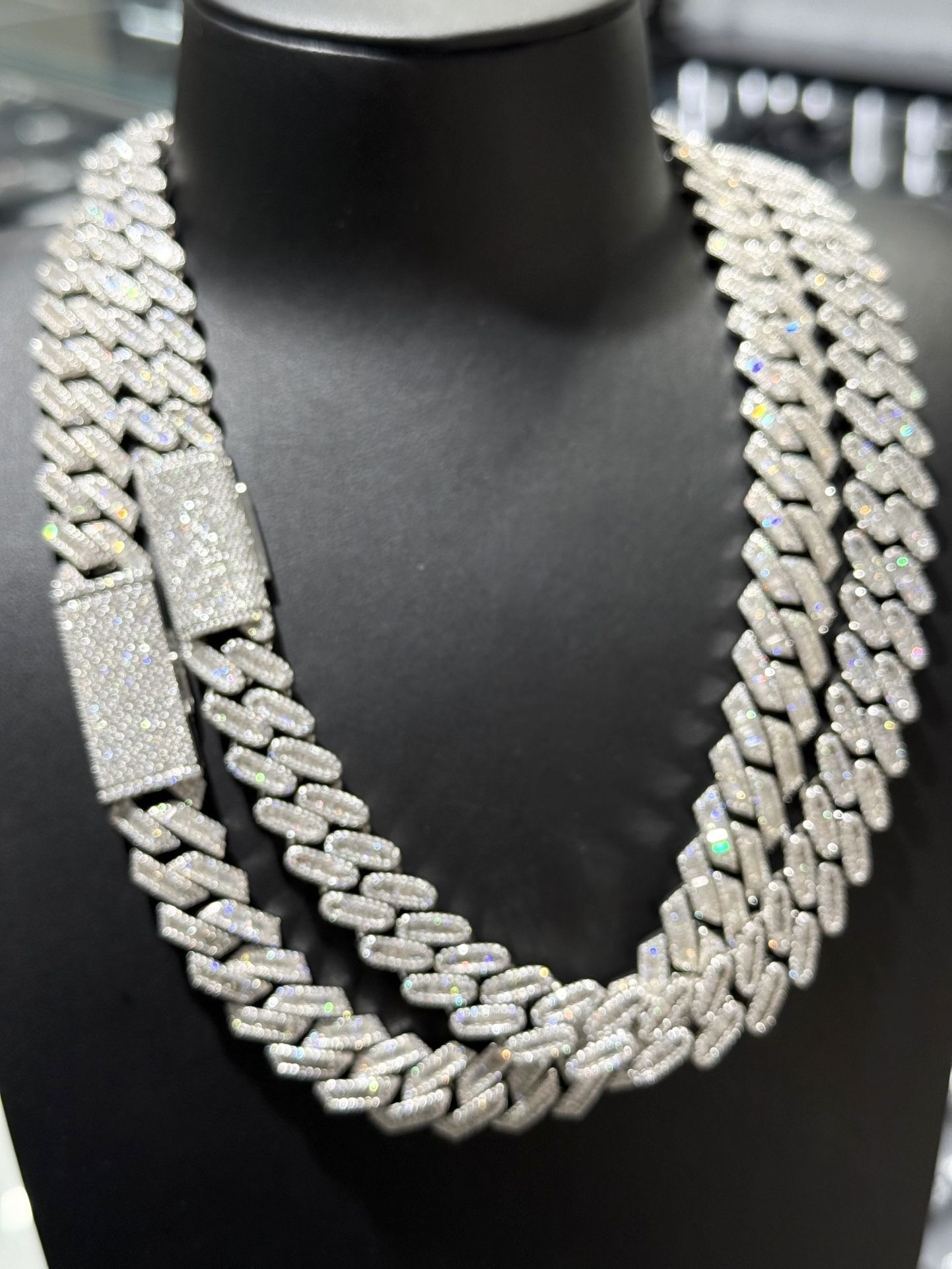 VVS Baguette Moissanite Cuban Link Chains 15mm 22 inch PASS DIAMOND TESTER
