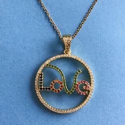LOVE Pendant Necklace In Sparkling Multicolor Crystals On Adjustable 17.5” to 19.25” Chain *Ship Nationwide Or Pickup Boca Raton