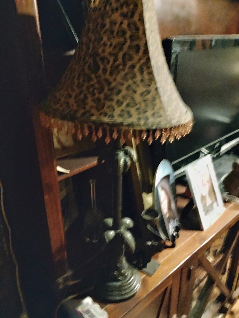 Pair Of Vintage Cheetah Print, Iron Cast Table Lamps