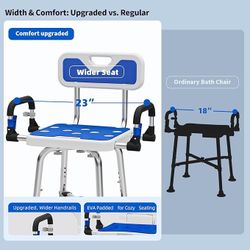 Brand New Shower Chair with Arms and Back for Seniors Elderly Handicap Disabled Or Bariatric Adults Heavy Duty 500 Lbs Adjustable Stool Bench Seat for