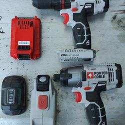 Porter Cable Impact, Drill, Light, USB Charger And Battery 