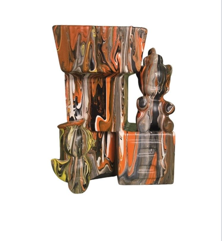 halloween decor fluid painted planter with bear duck blocks 6"