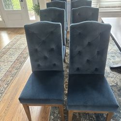 8 Blue Velvet Custom Dining Chairs