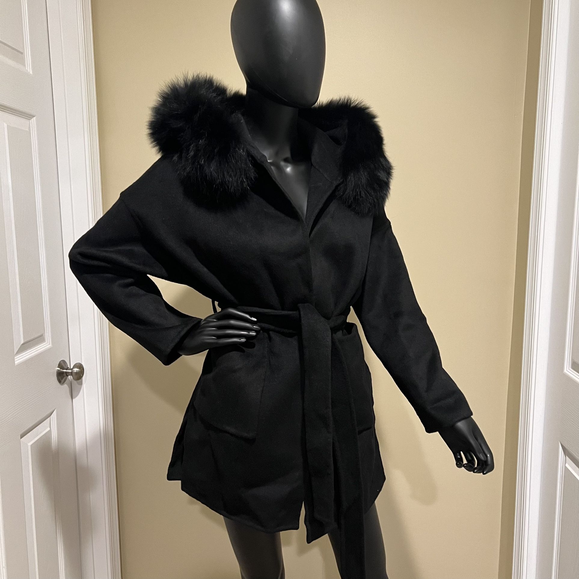 Fox Fur Winter Trench Coat Wool Jacket Parka Bomber Fall Jacket Warm Cardigan