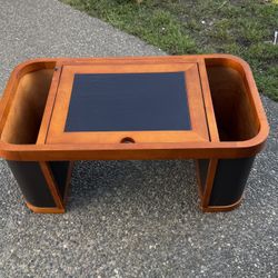RARE Vintage Wood & Leather Laptop Lap Bed Breakfast Work Writing Computer Portable Storage Tray Table Desk