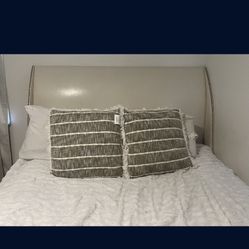 Off White faux Leather Bed Queen