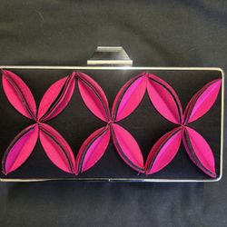 Beaute Fashion Adult Women Satin Box Frame Clutch Cocktail Party Evening Handbag, Stone Clasp Closure, Geometric Design, Detachable Chain Strap Holida