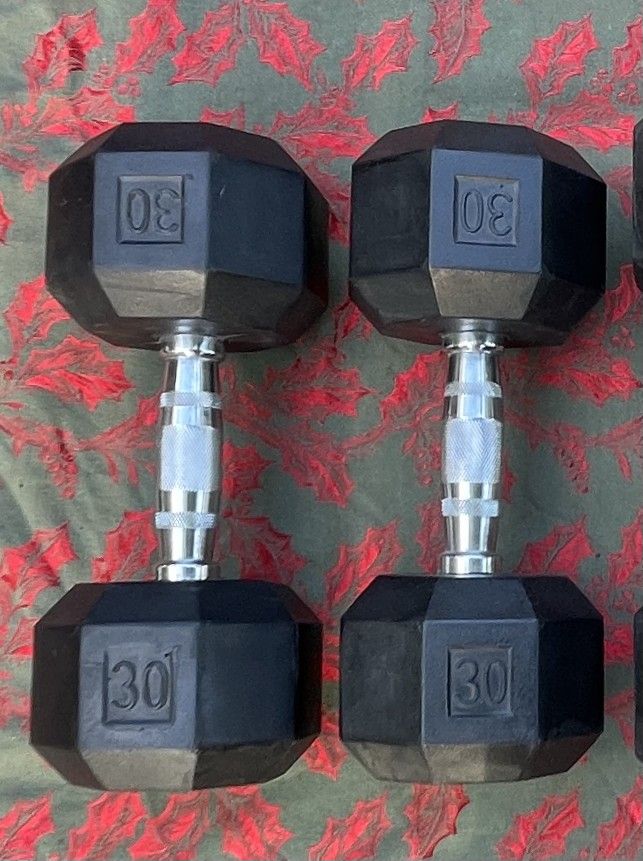 PAIR OF RUBBER HEX 30 DUMBBELLS