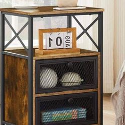 VECELO Night Stand, End Side Table With Storage Space Brown